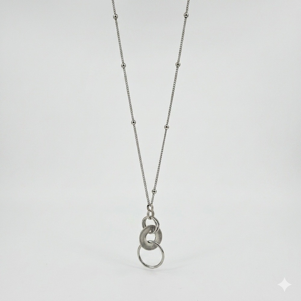 Sassy & Southern Silver Tone Long Station Chain Interlocking Rings Necklace